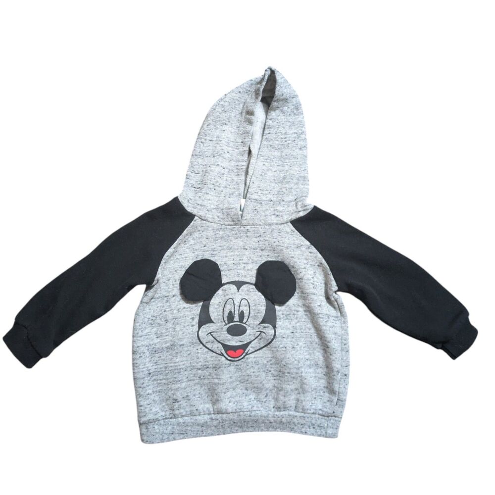 Disney Mickey Mouse Baby Hoodie 18M Gray Black Pullover Sweatshirt